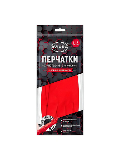 Перчатки хозяйственные резина, размер L, 1 пара, удлиненная манжета, Aviora, 402-940