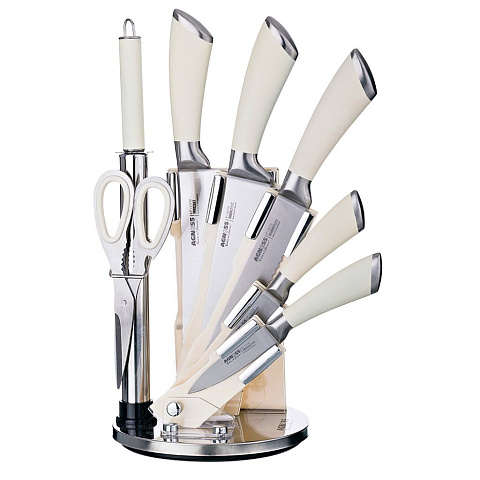 Набор ножей Agness нжс с силиконовыми ручками на пластик. подставке, 8 пр., 911-502