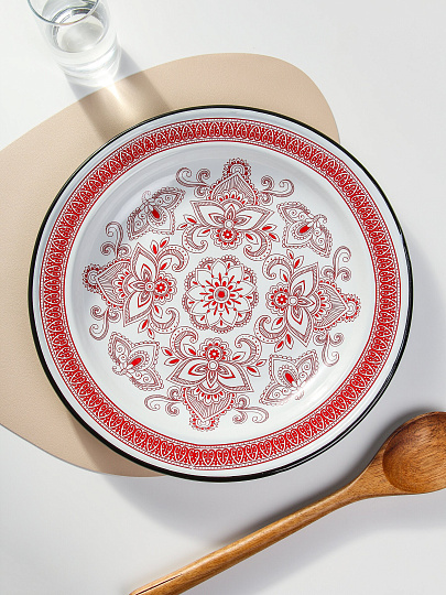Блюдо эмалированная сталь, 3.5х35.5 см, красное, Индийский-2, Сибирские товары, С0808.0*66