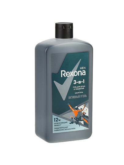 Гель для душа и шампунь Rexona, 3 в 1 Активный уголь, для мужчин, 750 мл