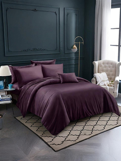 Постельное белье 2-спальное, простыня 200х220 см, 2 наволочки 70х70 см, пододеяльник 175х215 см, Майская ночь, страйп-полисатин, фиолетовый, 20/007-PSS/MAY