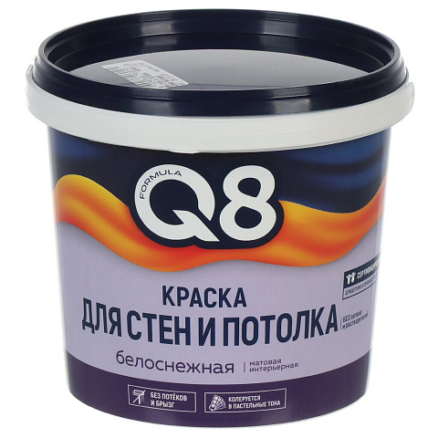 Краска воднодисперсионная, Formula Q8, акриловая, интерьерная, матовая, 1.4 кг