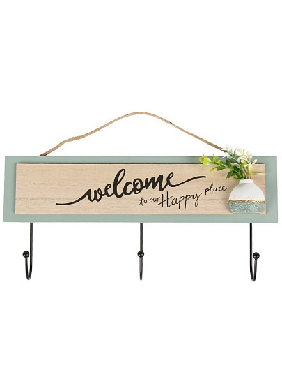 Ключница Welcome, 32.8х15 см, МДФ, 3 крючка, на декоративном панно, настенная, A200169