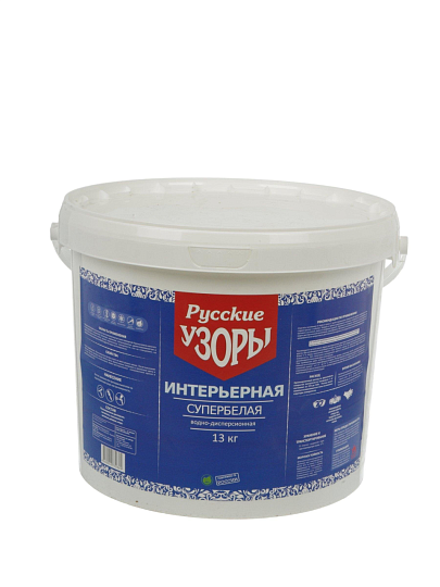 Краска водно-дисперсионная, Русские узоры, интерьерная, матовая, супербелая, 13 кг