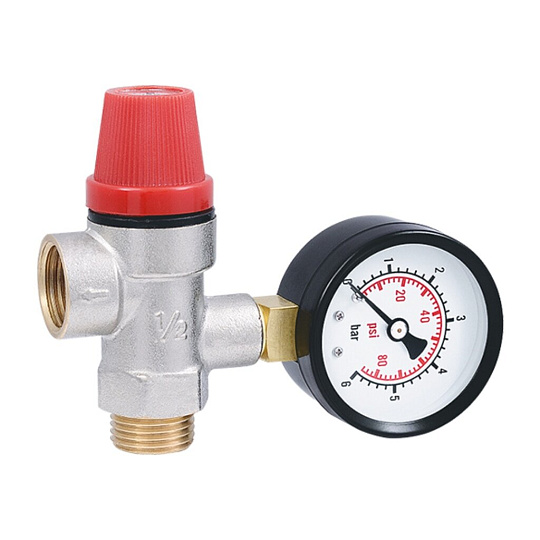 Клапан предохранительный 1/2&quot;, г-ш, 2.5 бар, с манометром, ProFactor, PF BS 577-2.5
