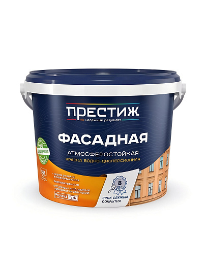 Краска водно-дисперсионная, Престиж, F20 ВД-АК-101, акриловая, фасадная, влагостойкая, матовая, супербелая, 4.5 кг