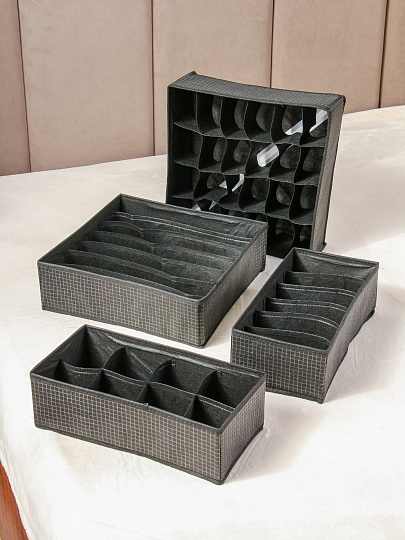 Набор кофров д/хранен, 4 шт (32*16*10-2; 32*32*10-2), черн клетка, A190053