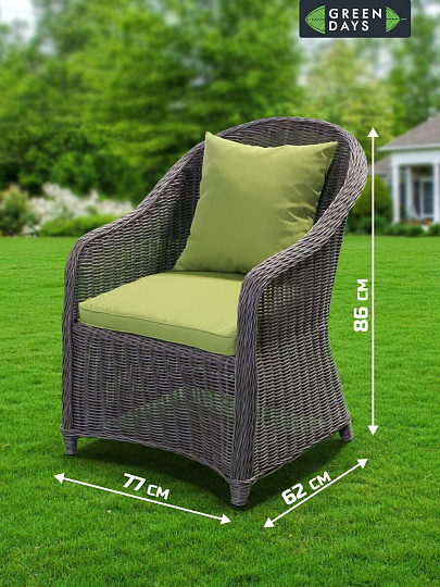 Мебель садовая Green Days, Элит Премиум, серая, стол, 118х118х75 см, 4 кресла, подушка зеленая, CYH1830W-1