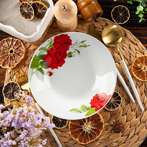 Тарелка суповая, керамика, 20 см, 0.5 л, круглая, Алая роза, Daniks, 19-291#