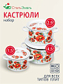 Набор посуды эмалированная сталь, 3 предмета, кастрюли 1.5,2.9,4.5 л, индукция, СтальЭмаль, Маки мечта, 1с33