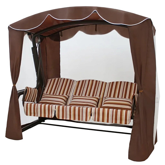 Качели садовые 3-местные, 232х130х195 см, 350 кг, Arno, Элит Люкс, раскладываются в кровать, с москитной сеткой, шоколадные, 2016-КД-41/Л, металл