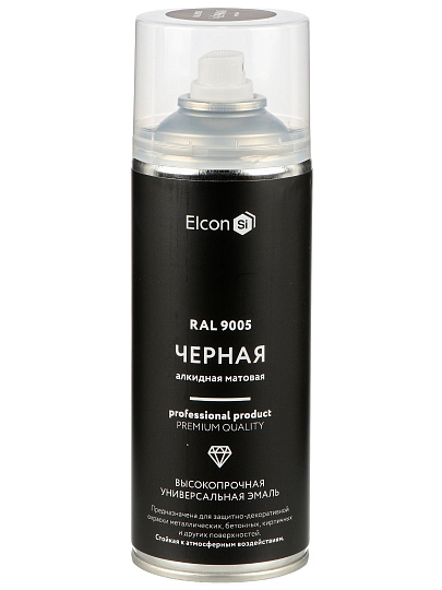 Эмаль аэрозольная, Elcon, универсальная, алкидная, матовая, черная, RAL 9005, 520 мл