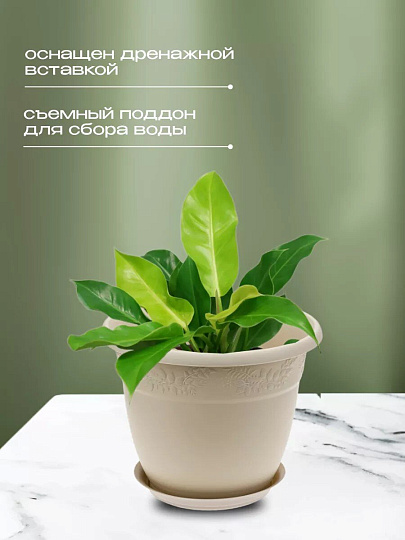 Кашпо пластик, 5 л, 25х19.5 см, латте, Idea, Рябина, М3056