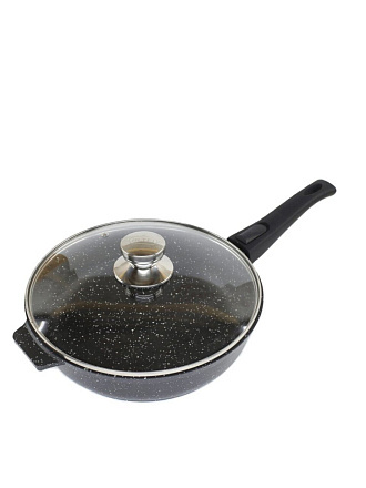 Сковорода литой алюминий, 26 см, антипригарное покрытие, Алтей, Granit Perfection black, с крышкой, съемная ручка, 02-2650-110