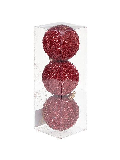 Елочный шар 3 шт, красный, 8 см, пластик, SYQD-012255