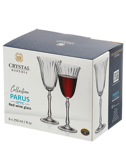 Бокал для вина, 250 мл, стекло, 6 шт, Bohemia, Parus Optic, БСС0424