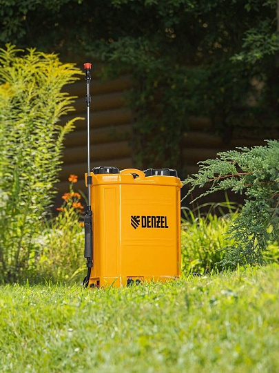 Опрыскиватель аккумуляторный, Denzel, 16 л, 8 А.ч, 12 В, пластик, ранцевый, щелочной аккумулятор, D-16LA, 64789