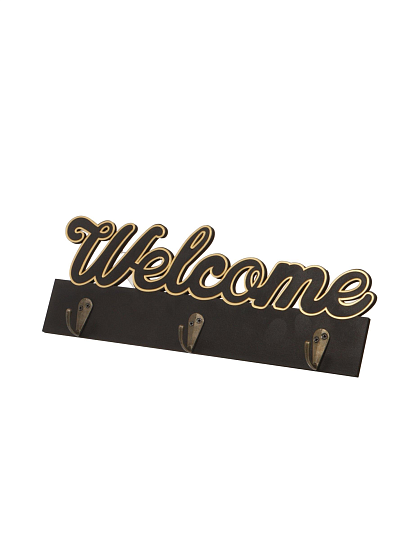 Ключница Welcome, 29.5х10.5 см, МДФ, 3 крючка, на декоративном панно, A200144, черная