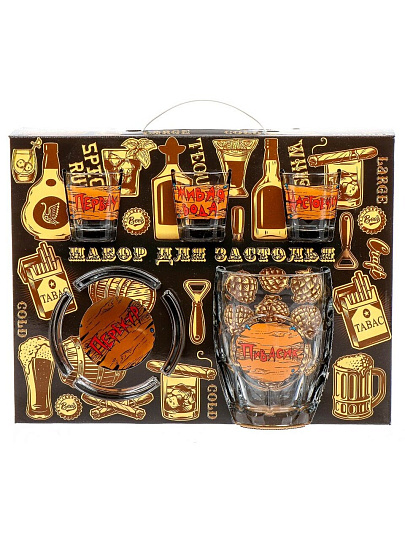 Набор для спиртного 5 предметов, стекло, дорожный, Декостек, Шильдики, 1205-Д