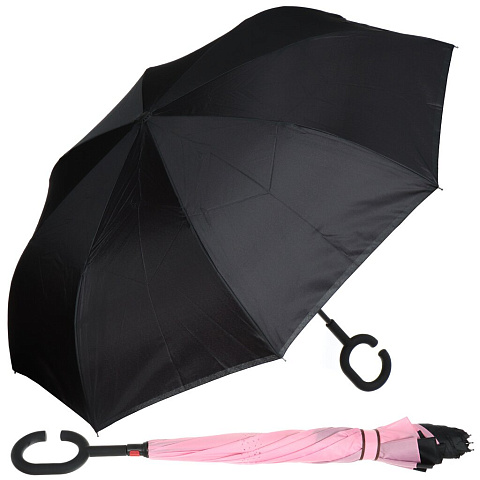 Зонт для женщин, механический, трость, 8 спиц, 75 см, RainDrops, зонт-наоборот, однотонный, в ассортименте, 40215