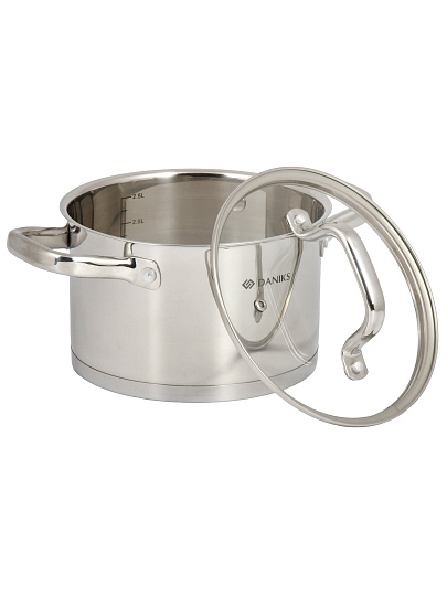 Кастрюля нерж, 2.9 л, с крыш, крыш стекло, Daniks, Рейн, индукц