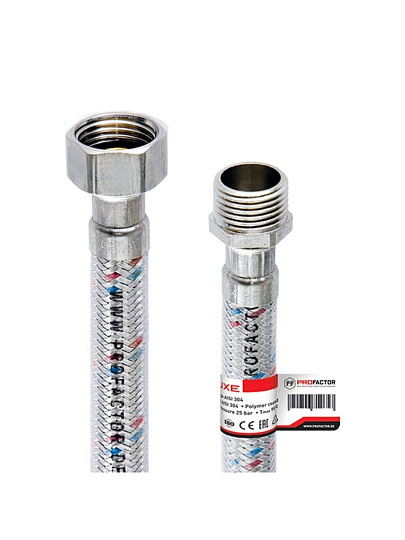 Подводка для воды 1/2"х3 м, г-ш, сталь, полимер, ProFactor