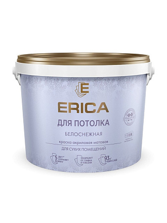 Краска водно-дисперсионная, Erica, акриловая, для стен и потолков, матовая, белая, 6.5 кг
