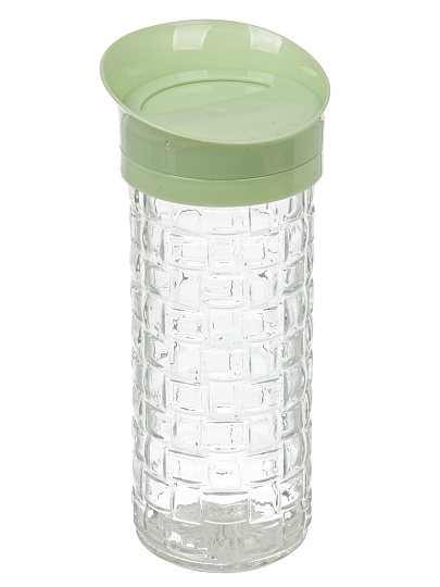 Банка для сыпучих продуктов, стекло, 0.85 л, с пластиковой крышкой-дозатором, Плетеная, 626-9221, мятная