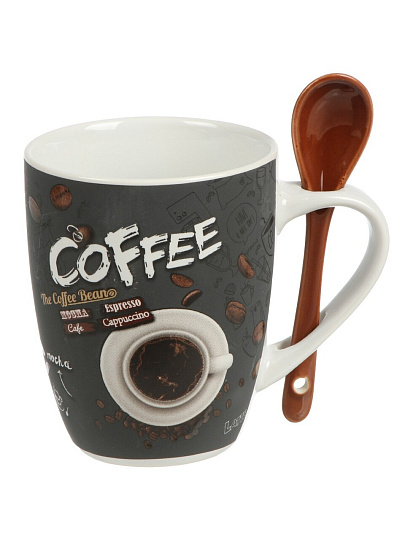 Кружка керамика, 340 мл, Бочка Кофе, с ложкой, R03H/1678J
