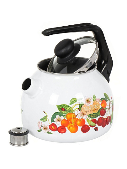 Чайник сталь, эмалированное покрытие, 3 л, со свистком, ручка пластиковая, СтальЭмаль, Черешня, индукция, 4с209я