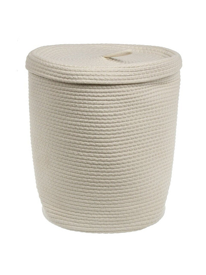 Корзина 36х30х40 см, круглая, плетеная, хлопок, белая, с крышкой, плетеная, с крышкой, Y4-9644