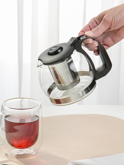 Чайник заварочный стекло, 0.7 л, с ситечком, Daniks, Y3-1393, черный