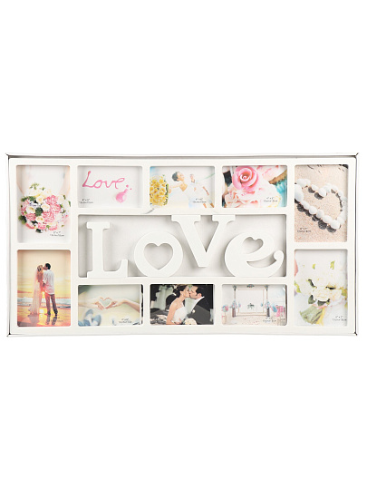 Фоторамка-коллаж на 10 фото, 37х73 см, пластик, белая, Любовь, Y4-11082
