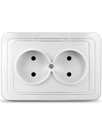 Розетка скрытой установки, 2 гнезда, без заземления, 16 А, керамика, белая, UNIVersal, Валери, В0102