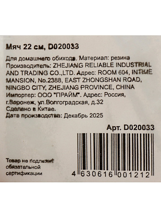 Мяч игровой, 22 см, резина, D020033