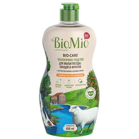 Моющее средство BioMio, Bio-Care Экологичное средство, 450 мл, для посуды, овощей и фруктов, с эфирным маслом мандарина