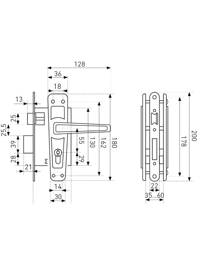 Замок врезной Птимаш, ЗВ4-3.01 (ЗВ4), 13 777, ручка в комплекте, цилиндровый, универсальный, медь