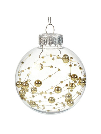 Набор шаров 4 шт, золото, 8 см, пластик, прозрачный с наполнением, F010003