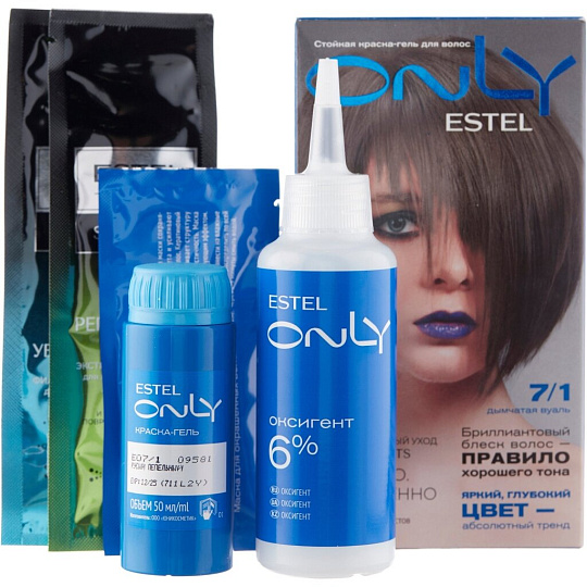 Краска-гель для волос, Estel, Only, 7/1, русый пепельная, краска-гель, оксигент, маска для волос, перчатки (1 пара), 155 мл