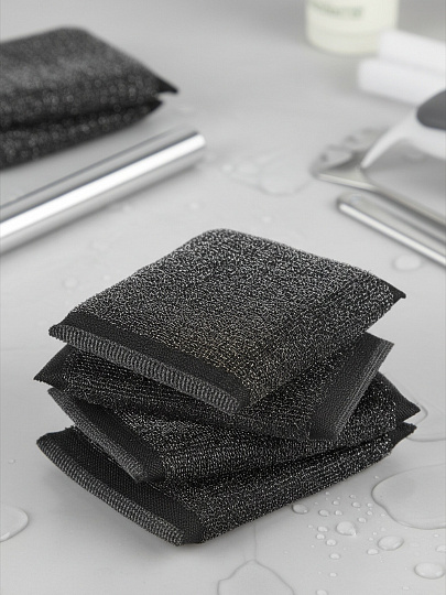 Губка для посуды, 4 шт, с металлизированной нитью, Аквамаг, ГПМ-004р