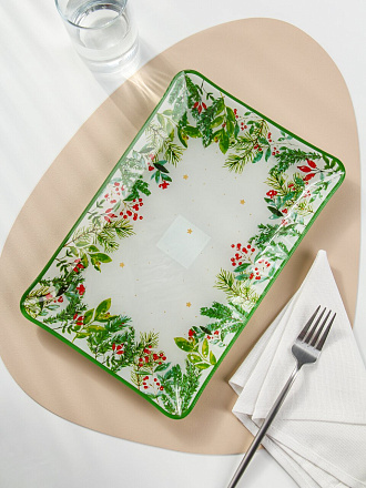 Блюдо стекло, прямоугольное, 20х30 см, Еловая ветвь, Daniks