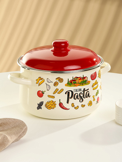 Кастрюля эмалированная сталь, 5.5 л, крышка сталь, коническая, Appetite, Pasta Italian, 1с47я, индукция