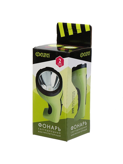 Фонарь ручной, встроенный аккумулятор, ФАZА, AccuF2-L3W-gn, зарядка от сети 220 В, пластик, зеленый, 2857118