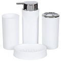 Набор для ванной 4 предмета, Аника, белый, пластик, стакан, подставка для зубных щеток, дозатор для мыла, мыльница, Y9-077