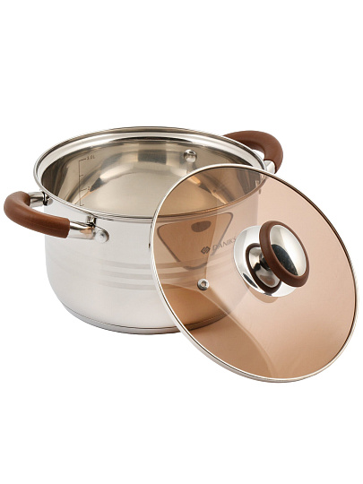 Кастрюля нержавеющая сталь, 3.8 л, крышка стекло, Daniks, Веллингтон, GS-01415-20CA, индукция