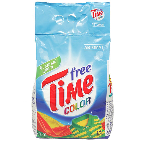 Стиральный порошок Free Time, 3 кг, автомат, для цветного белья, мягкая упаковка, Color