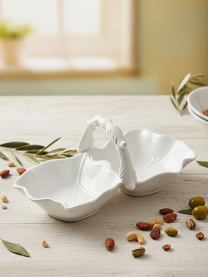 Менажница керамика, 25х13х9.5 см, 2 секции, с ручкой, Lefard, София, 763-094