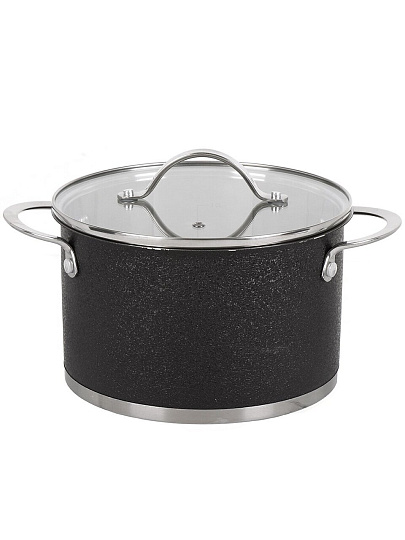 Кастрюля нержавеющая сталь, 3.9 л, крышка стекло, Daniks, Денвер, GS-01337-20CA, индукция