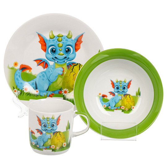 Набор посуды керамика, 3 шт, Дракоша, тарелка 17.5 см, салатник 15 см, кружка 230 мл, Daniks, C902