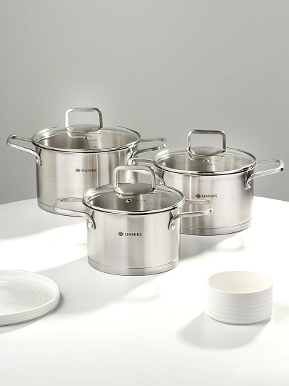 Набор посуды нержавеющая сталь, 6 предметов, индукция, Daniks, Ирати, SD-01369-6